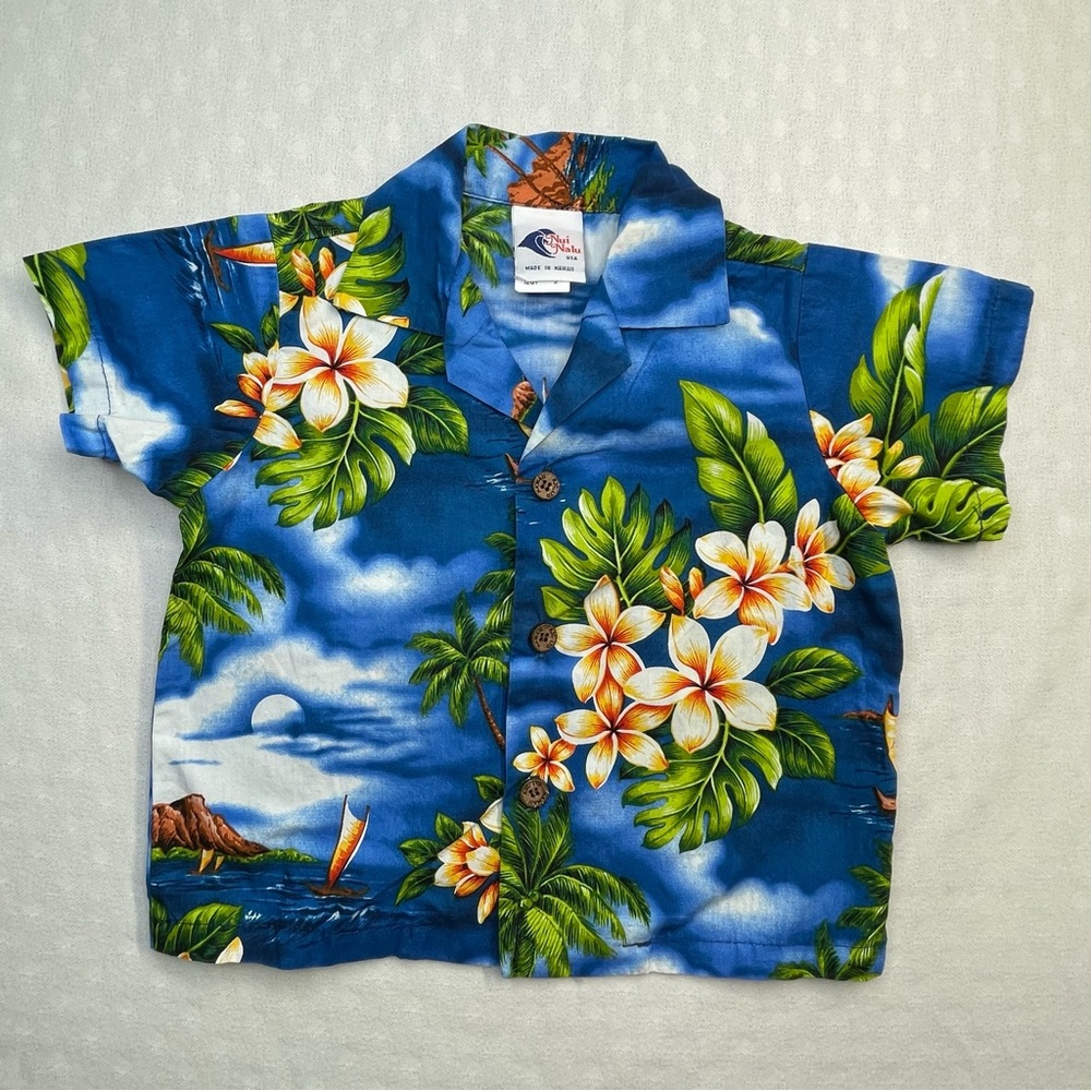 Vintage Nui Nalu Blue Hawaiian Shirt for Boy’s